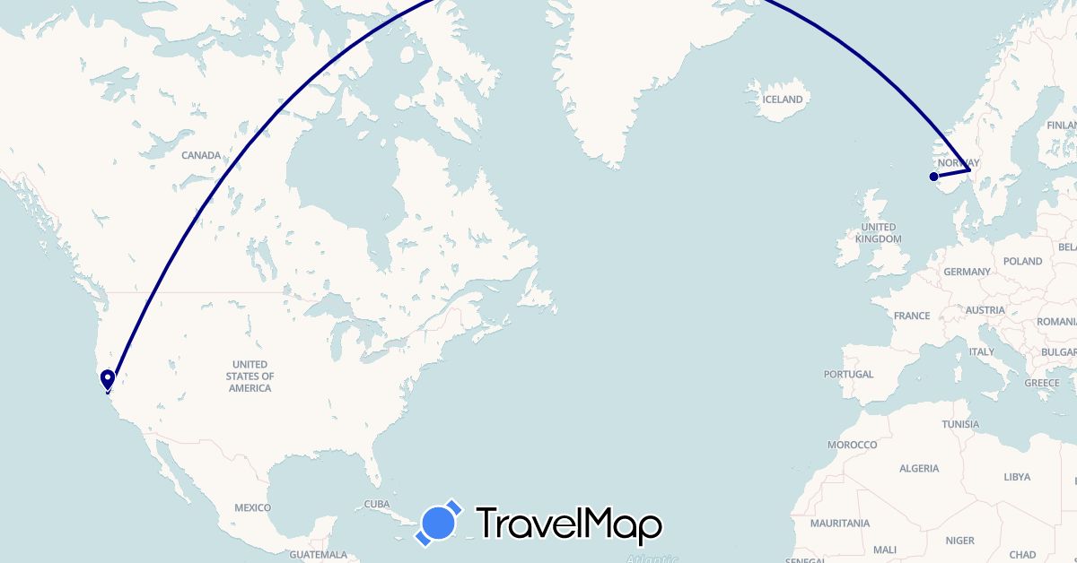 TravelMap itinerary: driving in Norway, United States (Europe, North America)